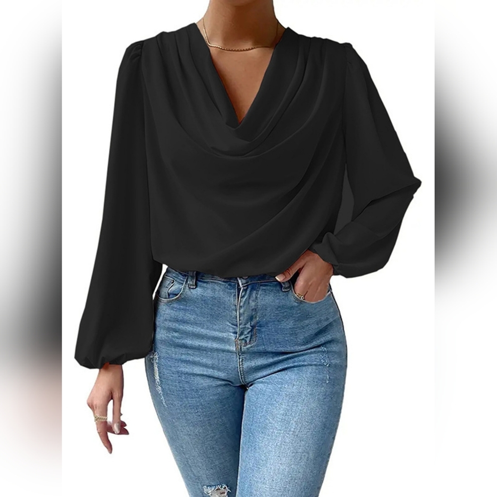 Women's Elegant Black Drape Blouse.